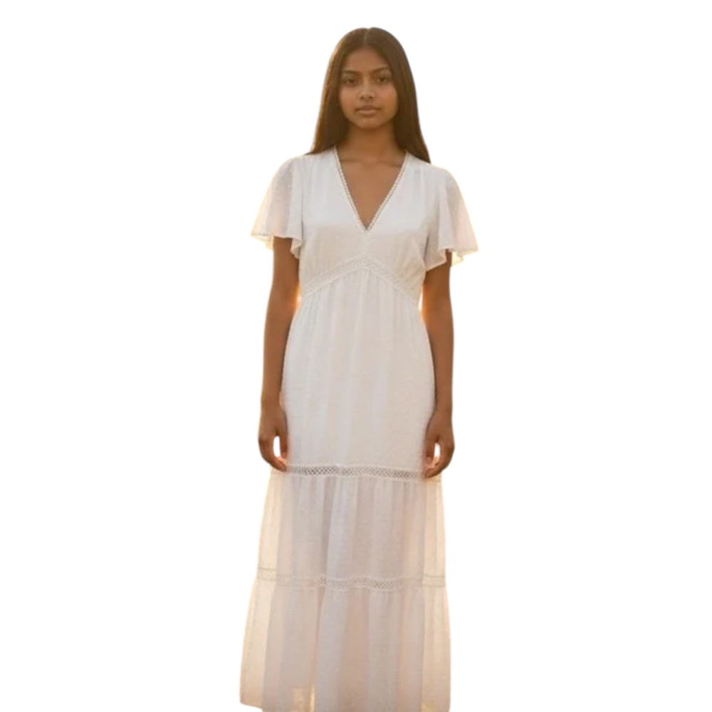 Knox Rose White Maxi Dress with Flutter Sleeves